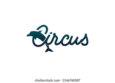 Circus Letter Text Type Font Word Lettering with Dolphin Logo Design Vector