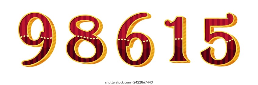 Circus Light Bulb Number and Numeral with Gold Frame Vector Set