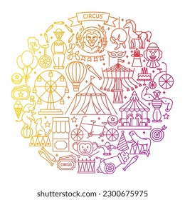 Circus Line Icon Circle Design. Vector Illustration of Holiday Outline Concept.