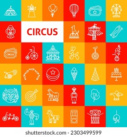 Circus Line Icons. Vector Thin Outline Holiday Festival Symbols.