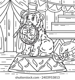 Circus Lion Biting Whip Coloring Page for Kids