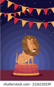 circus lion and garlands scene