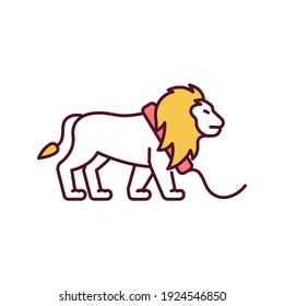 Circus Lion RGB Color Icon. Harm And Cruelty To Wild Animal. Zoo Arena. Nature Protection. Animal Abuse In Captivity. Wildlife Exploitation. Carnival Performance. Isolated Vector Illustration