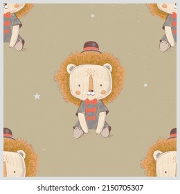 Circus lion seamless pattern. Hand drawn vector illustration