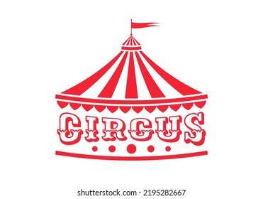 Circus Logo, Emblem, Symbol mit Zelt oder Marquee. Karneval, Messe, Parkschild. Vintage Design Element. Vektorgrafik.