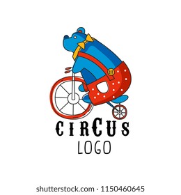 Circus logo original design, creative badge with bear on a bicycle can be used for flyear, posters, cover, banner, invitation vector Illustration