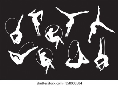 Circus lyra aerial performer Also known as the Aerial Ring/Aerial Hoop and Cerceaux. 9 silhouettes