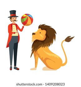 circus magician with balloon and lion