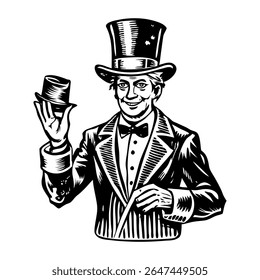 Circus magician character illustration in vintage style