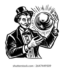 Circus magician character illustration in vintage style