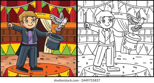 Circus Magician with a Hat and Dove Illustration
