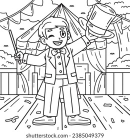 Circus Magician with a Hat and Wand Coloring Page