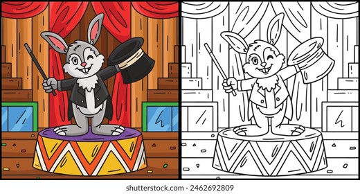 Ilustración en color del conejo del mago del circo