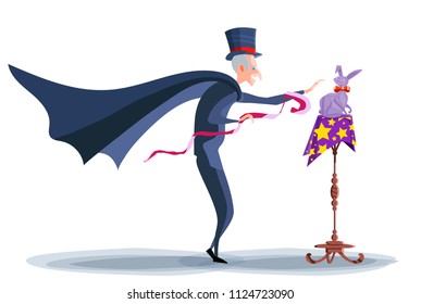 Circus magician and rabbit.
Vector cartoon flat illustration.