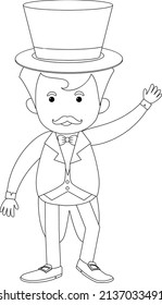 Circus man black and white doodle character illustration