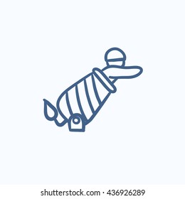 Hombre circo en el icono de dibujo vectorial de cañón aislado en el fondo. Dibujaron mano a un hombre de Circo con un icono de cannon. Hombre de circo en icono de boceto de cannon para infografía, sitio web o aplicación.