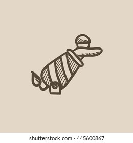 Hombre circo en el icono de dibujo vectorial de cañón aislado en el fondo. Dibujaron mano a un hombre de Circo con un icono de cannon. Hombre de circo en icono de boceto de cannon para infografía, sitio web o aplicación.