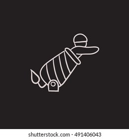 Hombre circo en el icono de dibujo vectorial de cañón aislado en el fondo. Dibujaron mano a un hombre de Circo con un icono de cannon. Hombre de circo en icono de boceto de cannon para infografía, sitio web o aplicación.