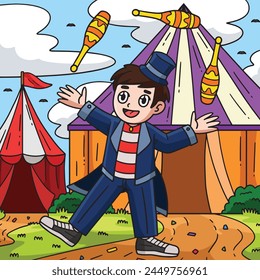 Circus Man Juggling Pins Colored Cartoon 