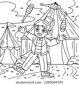 Circus Man Juggling Pins Coloring Page for Kids