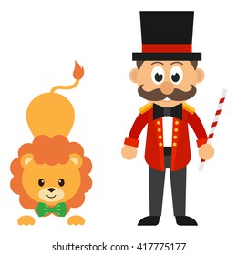 circus man and circus lion