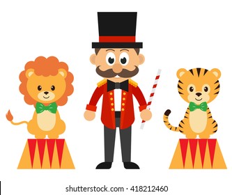 circus man and lion and tiger