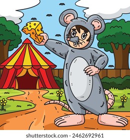 Circus Man Wearing Mouse Costume Colored Cartoon