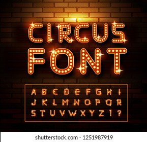 Circus Marquee Fonts On Brick Wall Background. Vector