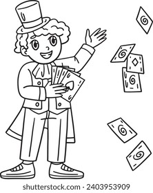 Circus Master with Cards Isolated Coloring Page