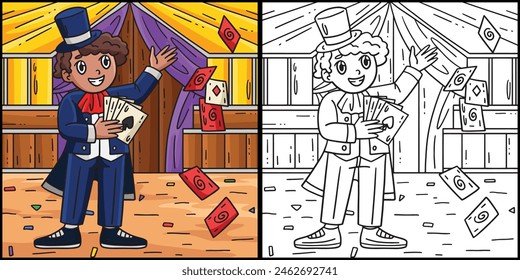 Circus Master Holding Cards Colored Illustration