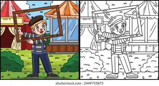 Circus Mime Coloring Page Colored Illustration