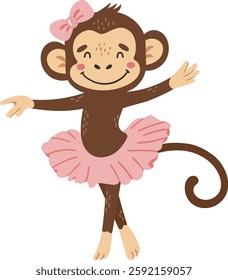 Circus monkey ballerina, Circus isolated element, vector cartoon style, kids illustration