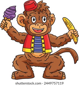 Circus Monkey Cartoon Colored Clipart Illustration