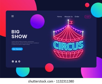 Circus Neon Horizontal Web Banner Vector. Advertising banner web interface in modern trend design, neon style, bright night advertising, design template. Vector illustration