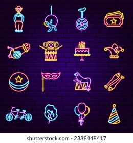 Circus Neon Icons. Vector Illustration of Entertainment Festival Glowing Concept.