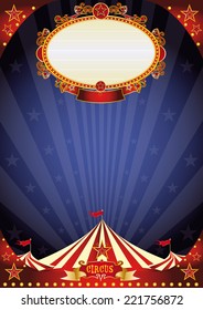 Circus night background. A circus poster with a large empty placard on a night sky for your entertainment