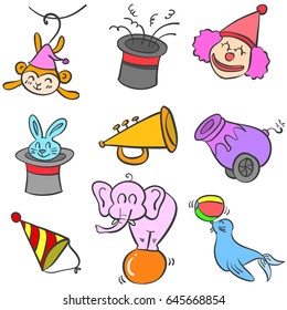 Circus object set of doodles