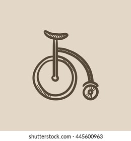 Circus old bicycle vector sketch icon isolated on background. Hand drawn Circus old bicycle icon. Circus old bicycle sketch icon for infographic, website or app.