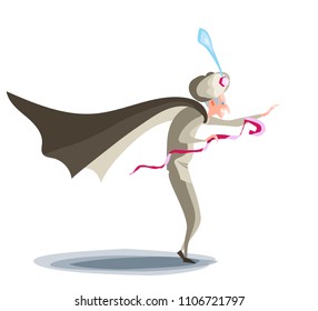 circus old magician or illusionist person character with magic wand, cartoon flat vector illustration,  isolated on white backgraund