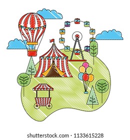 circus in the park with tent ferris wheel air balloon recreation