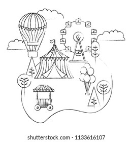 circus in the park with tent ferris wheel air balloon recreation