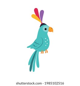 Circus Parrot with Bright Plumage on Its Hat Performing Trick Vector Illustration