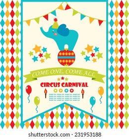 circus party card design for kids. vector illustration