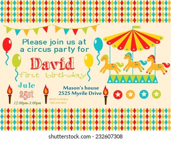 circus party card design for kids. vector illustration