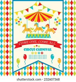 circus party card design for kids. vector illustration