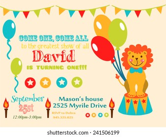 circus party card design for kids. vector illustration