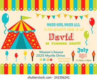 circus party card design for kids. vector illustration