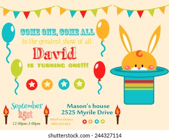 circus party card design for kids. vector illustration