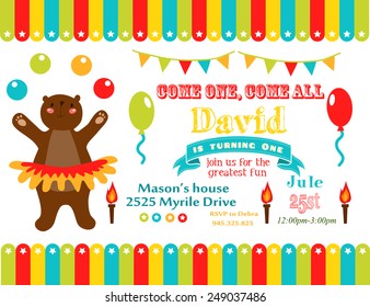 circus party card design for kids. vector illustration