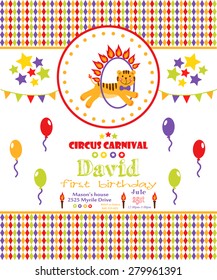circus party card design for kids. vector illustration